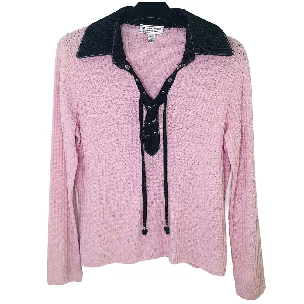 St. John Sport Marie Gray Pink Ribbed Knit Top